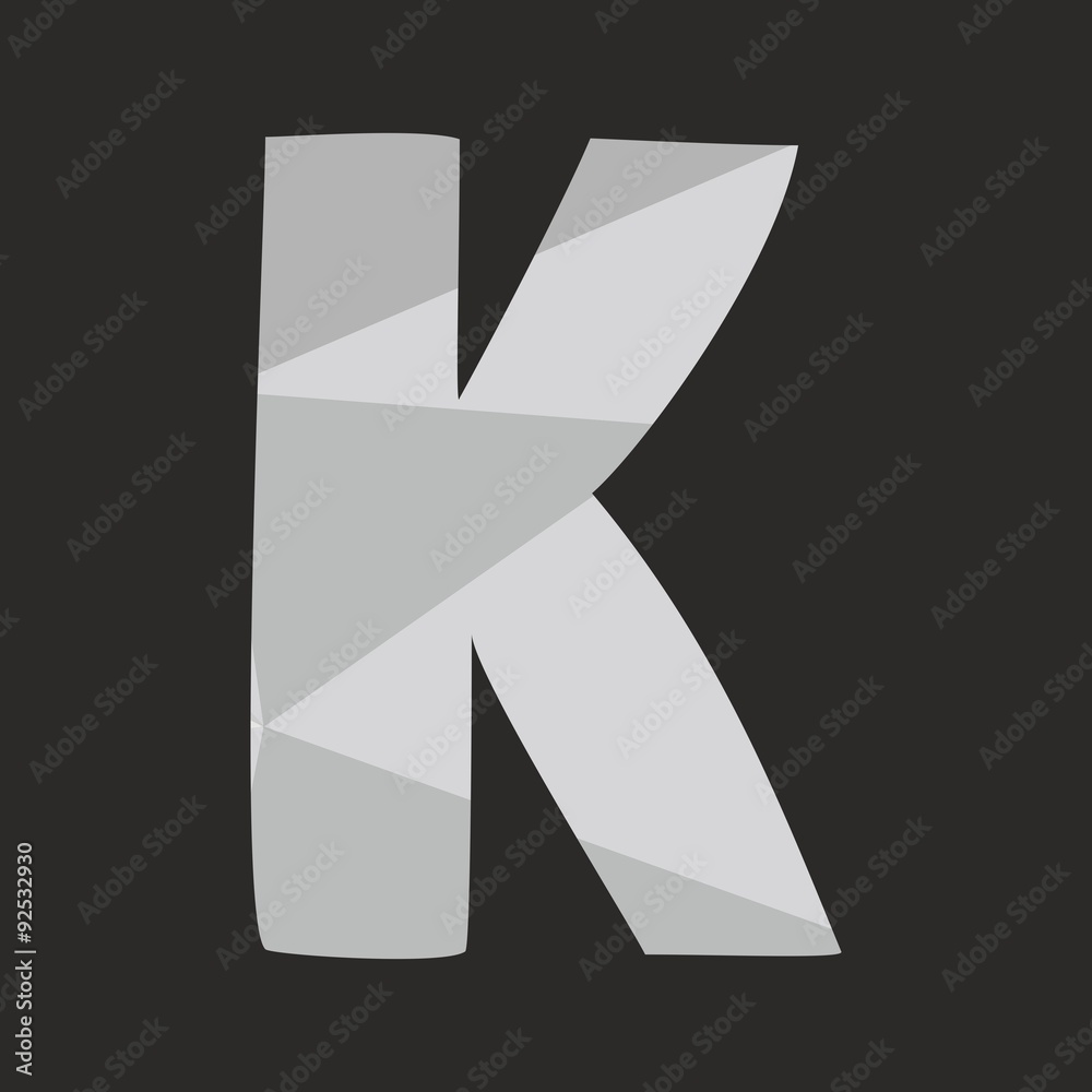 K low poly hand drawn wrapping surface alphabet letter isolated on black background vector illustration K low poly hand drawn wrapping surface alphabet letter isolated on black background vector illustration