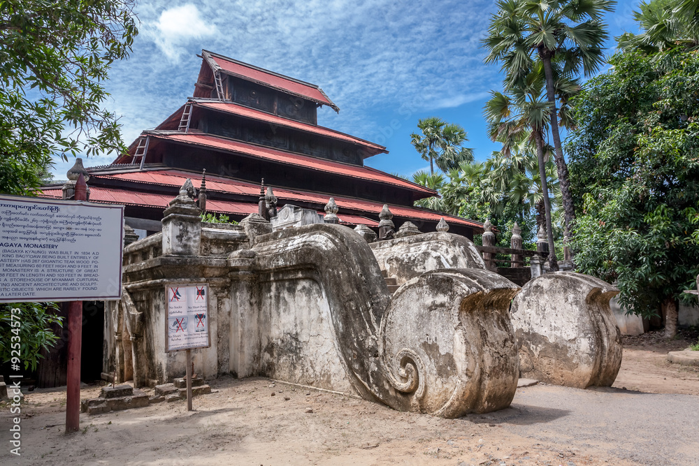 Bagaya Kyaung monastery, built of teak in 1838, ancient city Inwa (Ava) Mandalay - Myanmar Bagaya Kyaung monastery, built of teak in 1838, ancient city Inwa (Ava) Mandalay - Myanmar