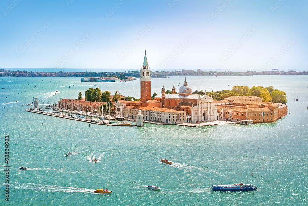 Naklejka premium Panoramic aerial view at San Giorgio Maggiore island, Venice, Veneto, Italy