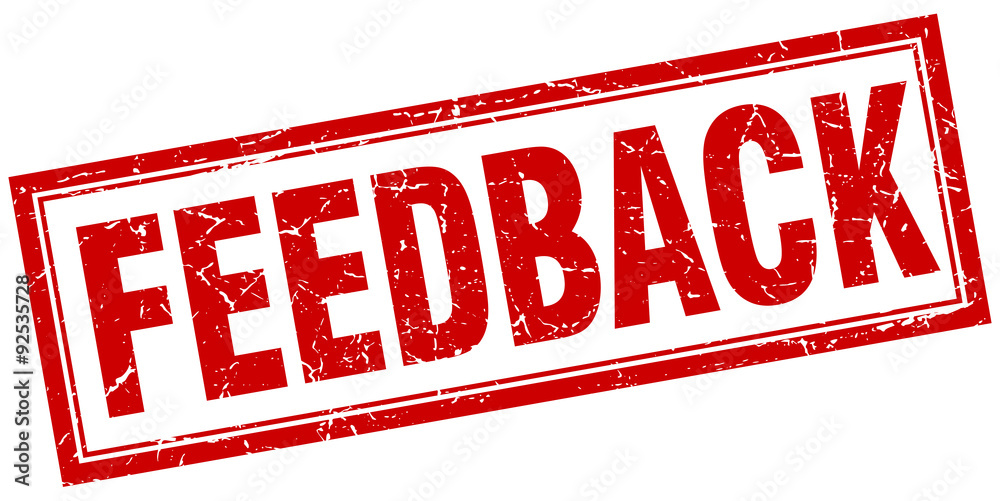 feedback red square grunge stamp on white