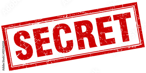 secret red square grunge stamp on white