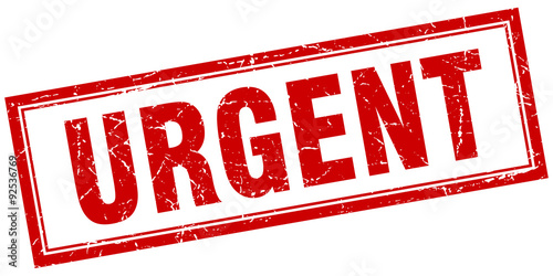 urgent red square grunge stamp on white