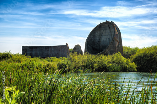 Sound Mirrors at Denge in Romney Marsh - Concrete Parabolic Sound capturing Mirrors used as early warning system to detect german aircraft crossing the english Channel from France photo