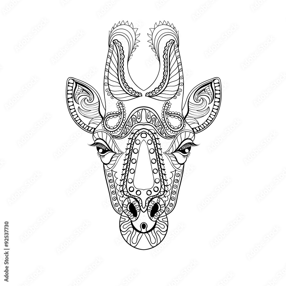 Obraz premium Zentangle Giraffe head totem for adult anti stress Coloring Page