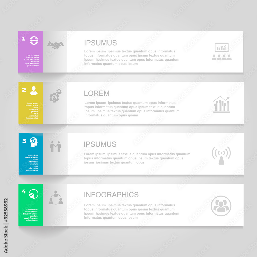 Infographics Design template. Numbered banners, horizontal Infographics Design template. Numbered banners, horizontal