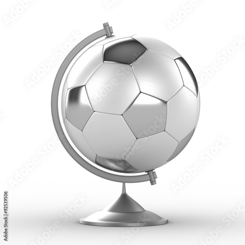 3D Illustration Of Soccer Ball On Globe Stand