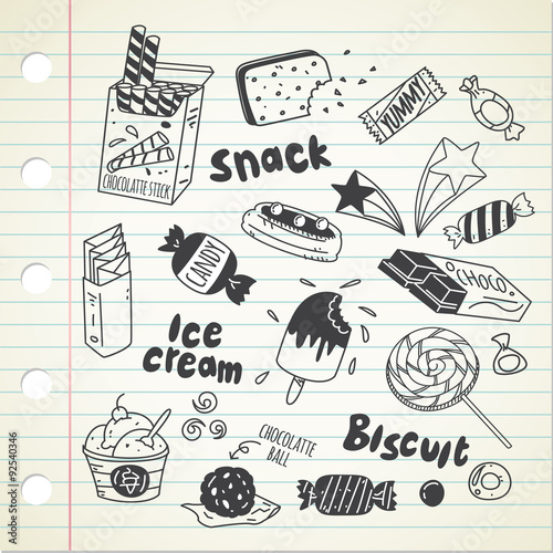 various sweet in doodle style