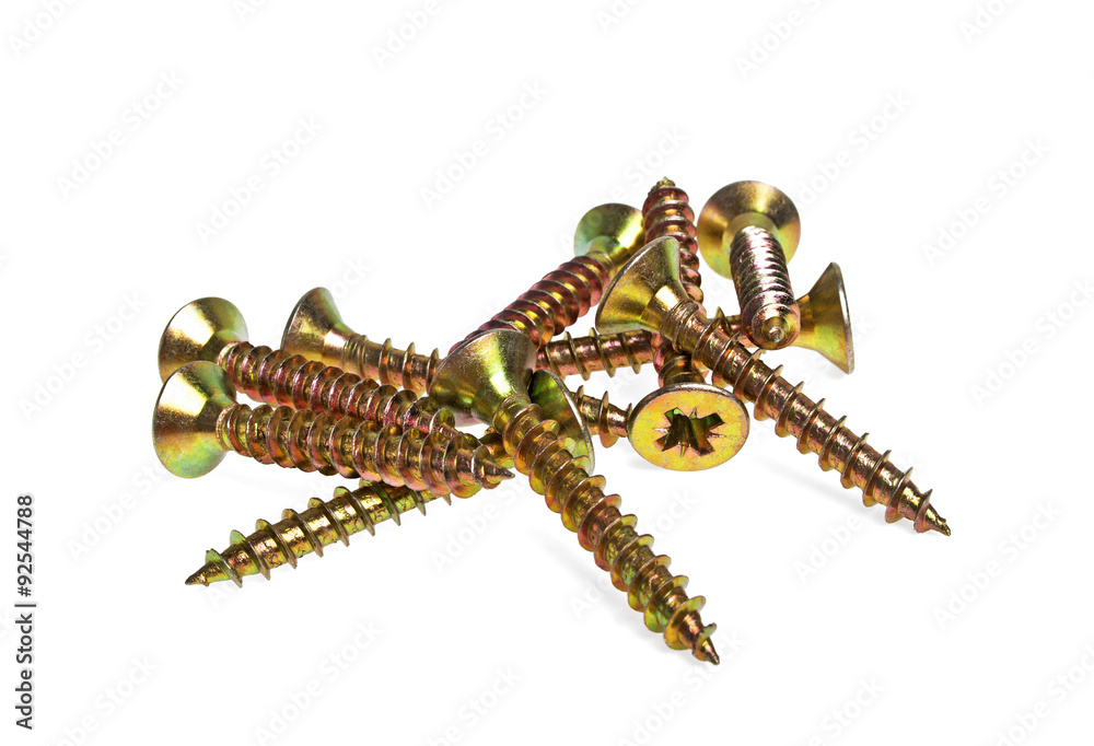 Golden screws on white background Golden screws on white background