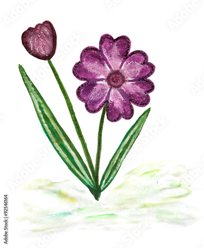 Watercolor paintig of simple blossoming flower photo