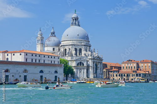 Grand Canal with historic Roman Catholic church of Saint Mary of Health in Venice, Italy