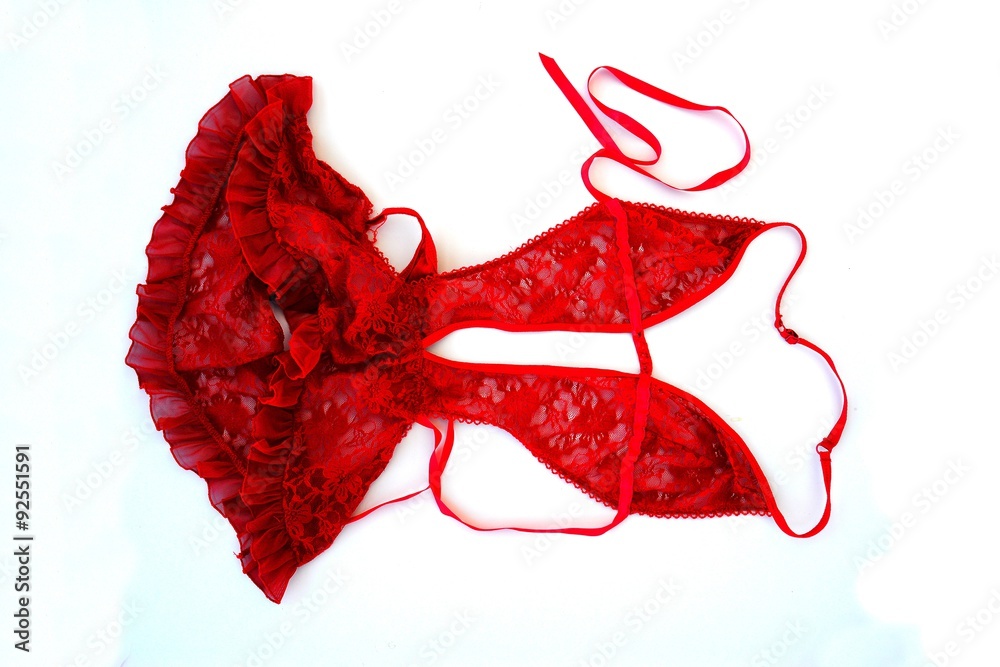 Red seductive lingerie on white background