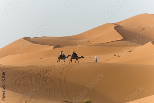 Merzouga, Morocco - Circa September 2015 - a camel caravan in th © shantihesse