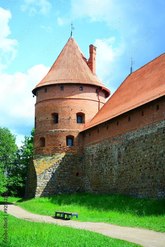Galves lake,Trakai old red bricks castle view Galves lake,Trakai old red bricks castle view