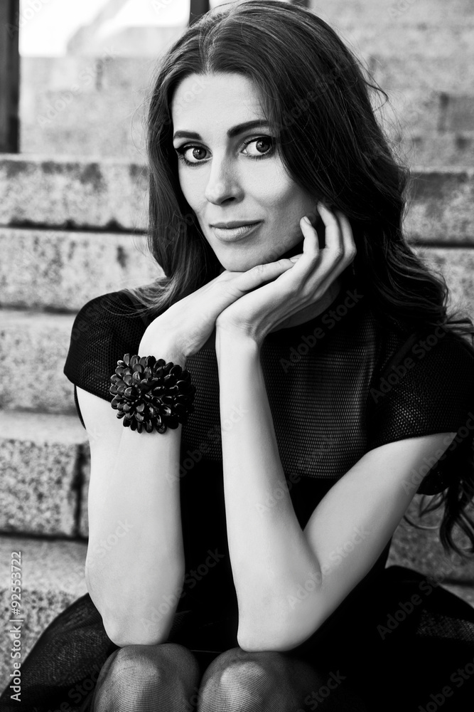 Black and white portrait of a young caucasian woman Black and white portrait of a young caucasian woman
