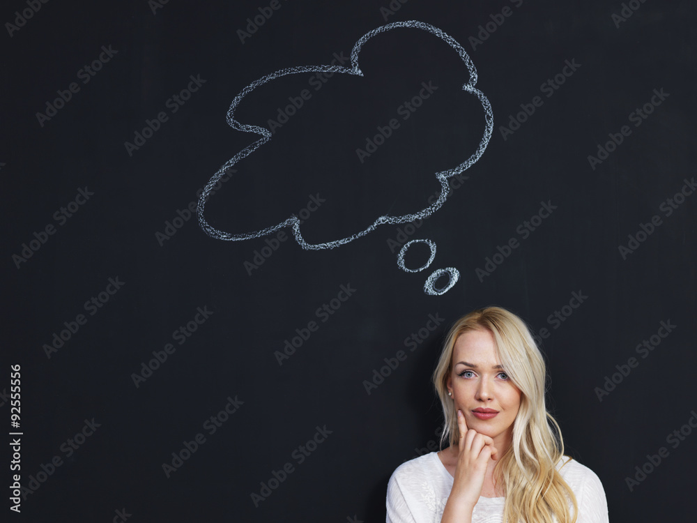 Thought bubble blackboard / chalkboard. Thought bubble drawing w Thought bubble blackboard / chalkboard. Thought bubble drawing w