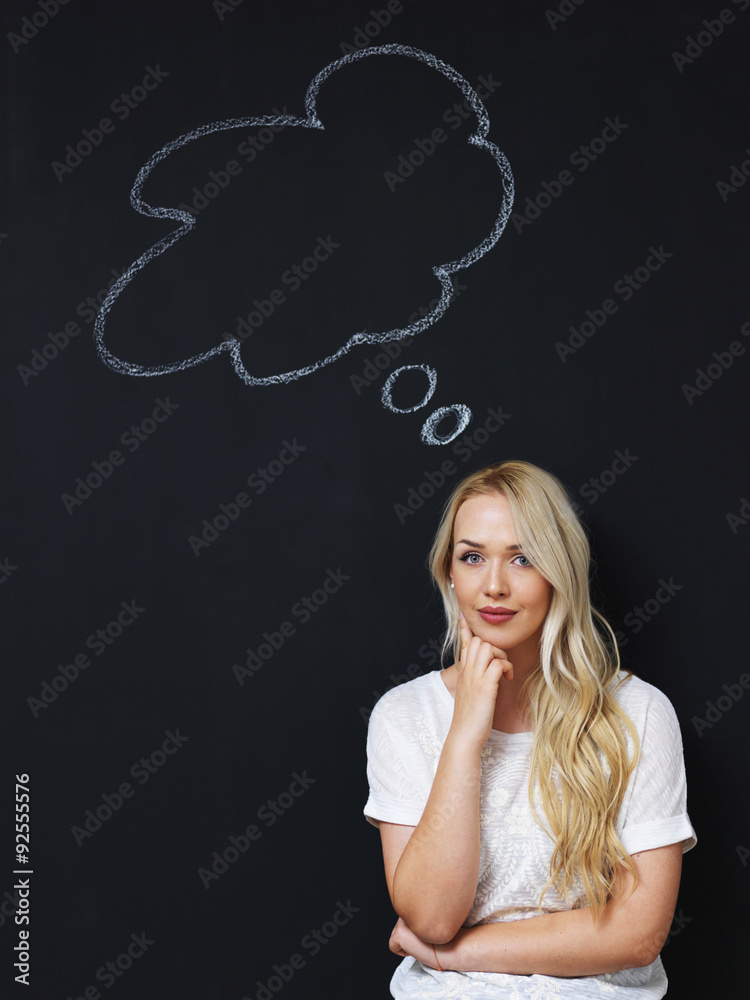 Thought bubble blackboard / chalkboard. Thought bubble drawing w
