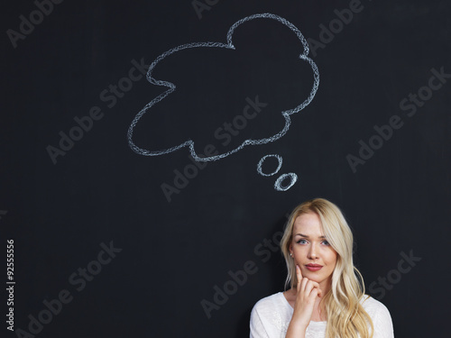 Thought bubble blackboard / chalkboard. Thought bubble drawing w photo