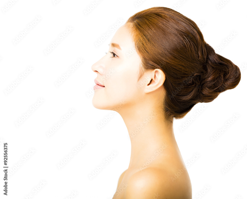 side view young smiling woman with clean face side view young smiling woman with clean face