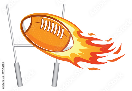flaming rugby ball with goal post