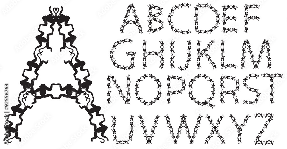 Vector alphabet letters from little monkeys, isolated on white Vector alphabet letters from little monkeys, isolated on white