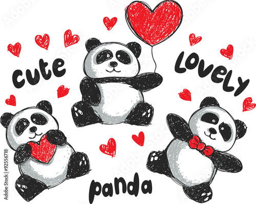 Fototapeta Naklejka Na Ścianę i Meble -  set of panda cartoon in doodle style