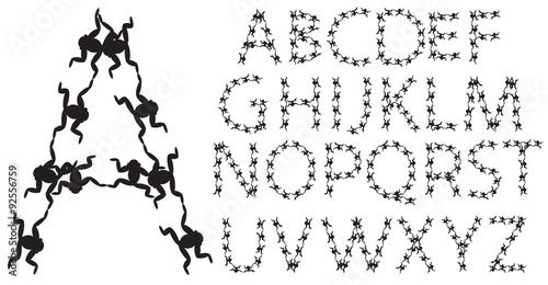 Vector alphabet letters from little monkeys, isolated on white