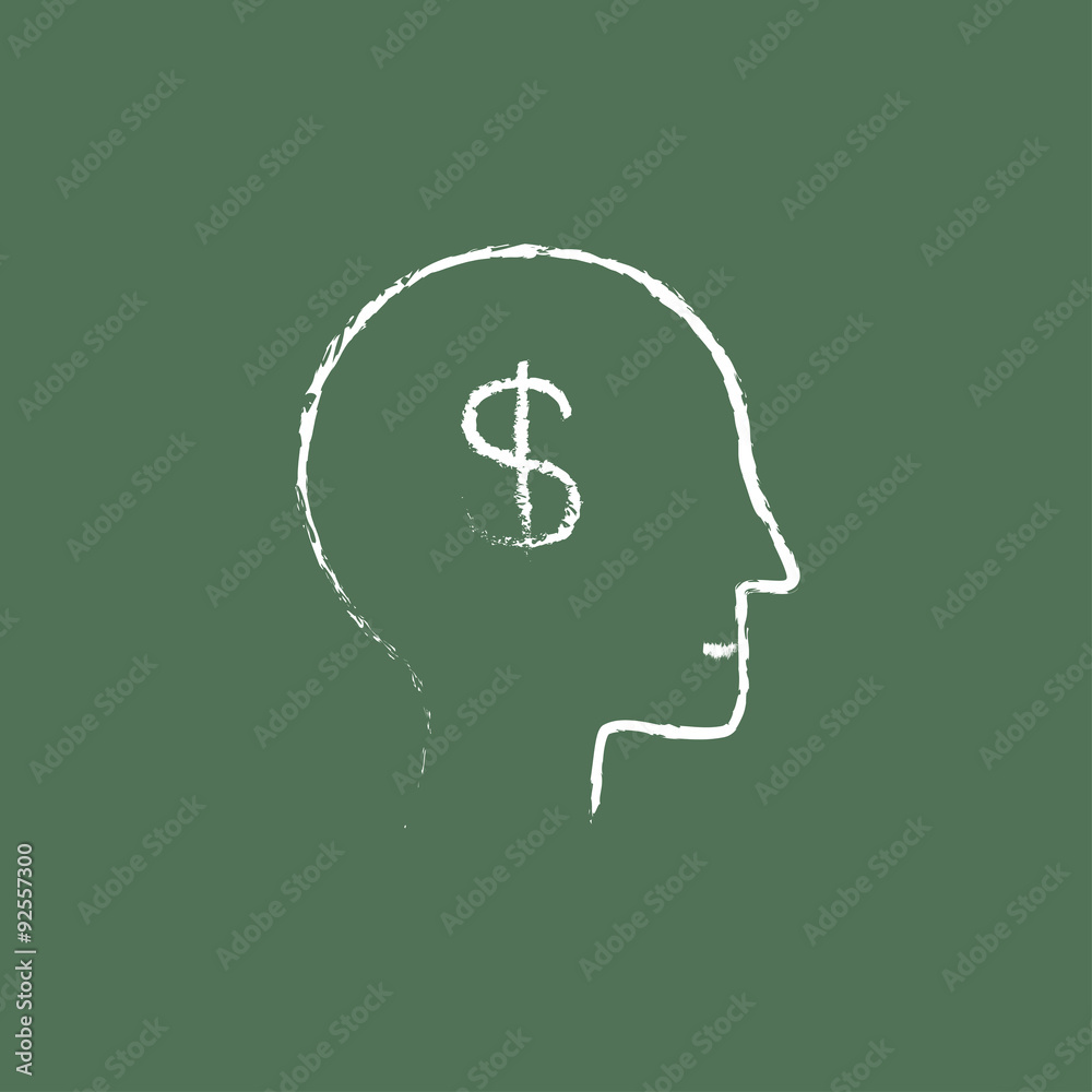 Head with dollar symbol icon drawn in chalk. Head with dollar symbol icon drawn in chalk.