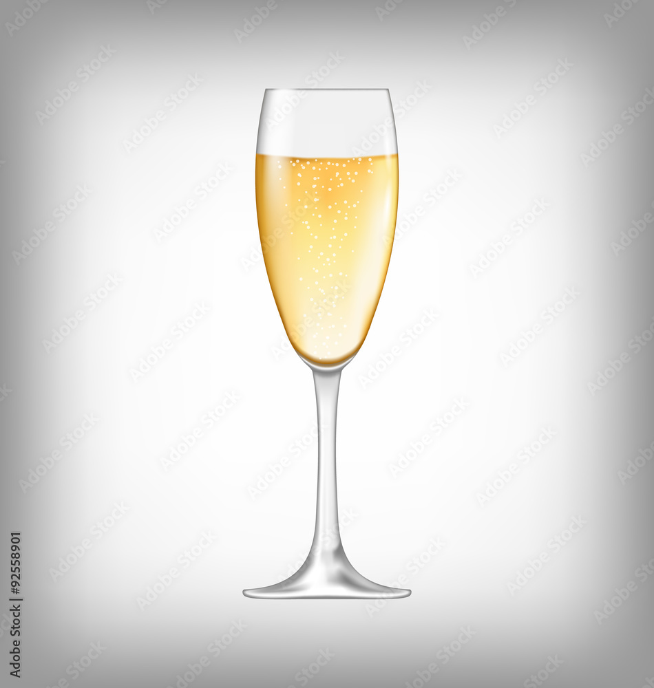 Realistic Glass of Champagne Isolated