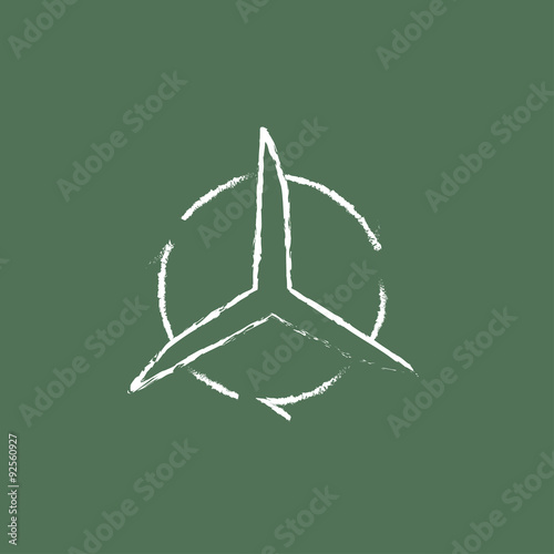 Windmill with arrows icon drawn in chalk.