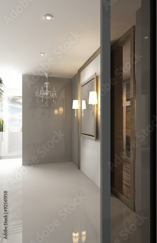 3D render empty room interior with chandelier in Luxury style