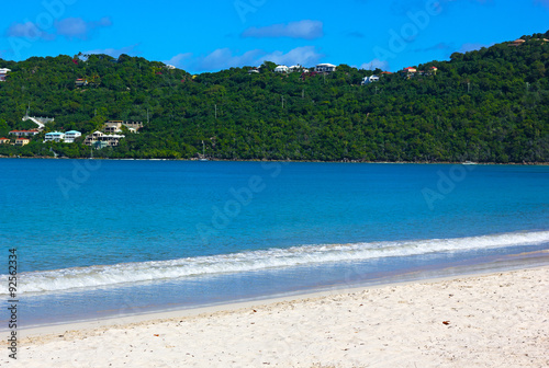 Sandy beach on a tropical island. Magens Bay beautiful beach on Thomas Island  US Virgin Islands.