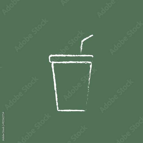 Disposable cup with lid and drinking straw icon drawn in chalk.