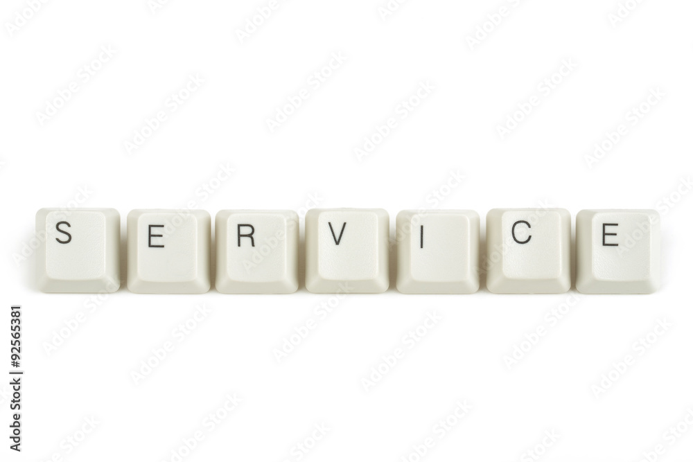 service from scattered keyboard keys on white