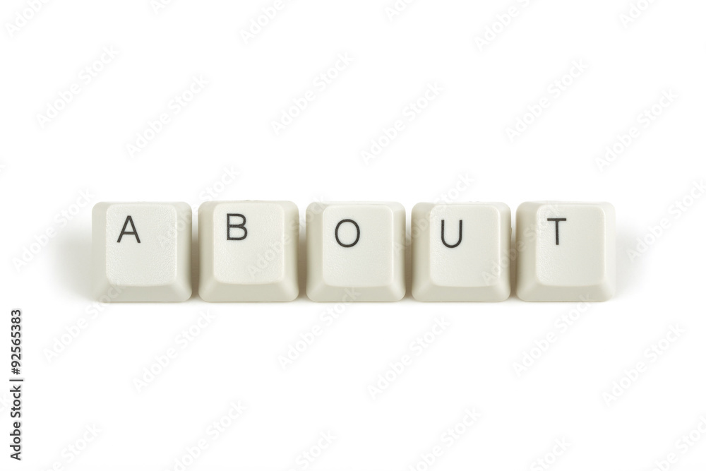 about from scattered keyboard keys on white about from scattered keyboard keys on white
