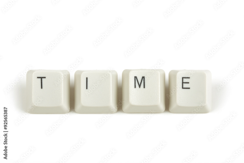 time from scattered keyboard keys on white time from scattered keyboard keys on white