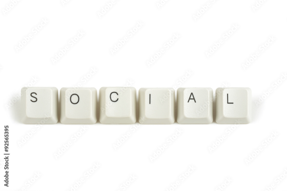 social from scattered keyboard keys on white social from scattered keyboard keys on white