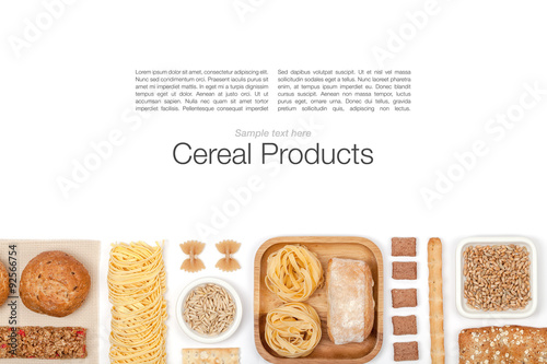 various cereals on white background top view