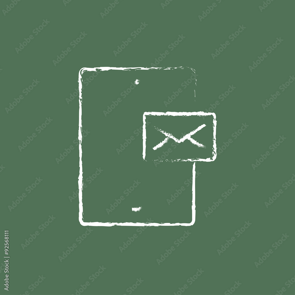 Touch screen phone with message icon drawn in chalk.