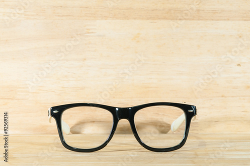 glasses on wooden texture