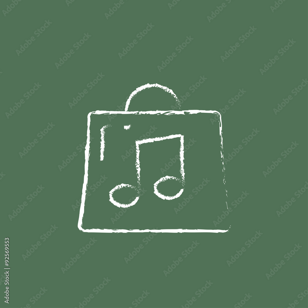 Bag with music note icon drawn in chalk. Bag with music note icon drawn in chalk.