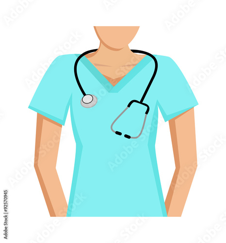 Vector image of a partial view of female medical staff, with a stethoscope 