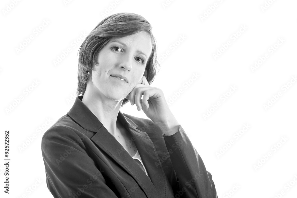 Young businesswoman looking thoughtfully at you Young businesswoman looking thoughtfully at you