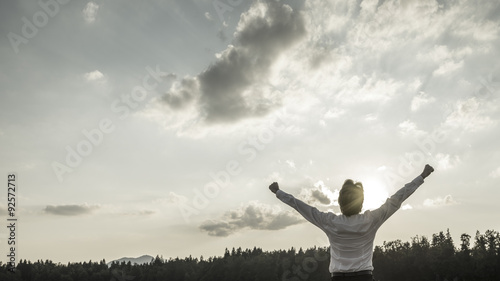Desaturated conceptual  image of victory, power and success