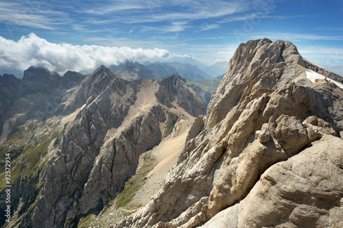 panoramic view of an alpine mountain range