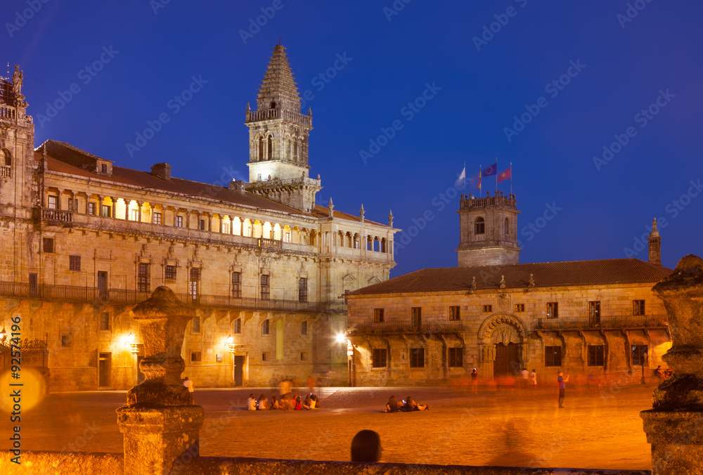  Obradoiro Square  in evening. Santiago de Compostela