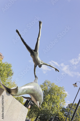 The Boy & Dolphin artistic sculpture by David Wynne, Cheyne Walk, Albert Bridge Junction, Chelsea, London photo