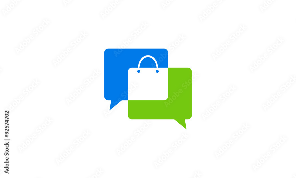 Negative space logo combination from chat or talk with shopping bag logo design concept Negative space logo combination from chat or talk with shopping bag logo design concept