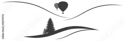 Panorama Berglandschaft mit Heißluftballons