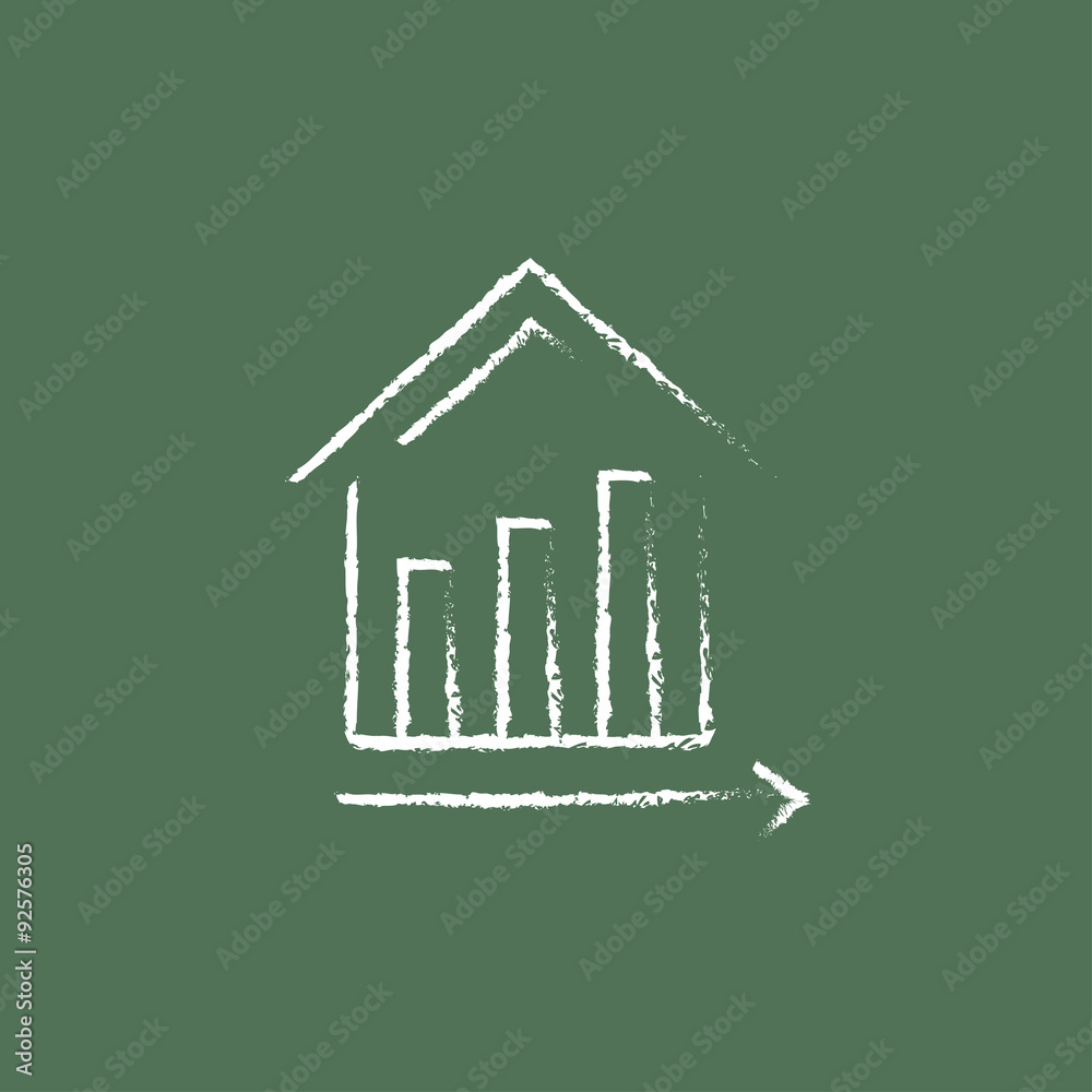 Graph of real estate prices growth icon drawn in chalk. Graph of real estate prices growth icon drawn in chalk.