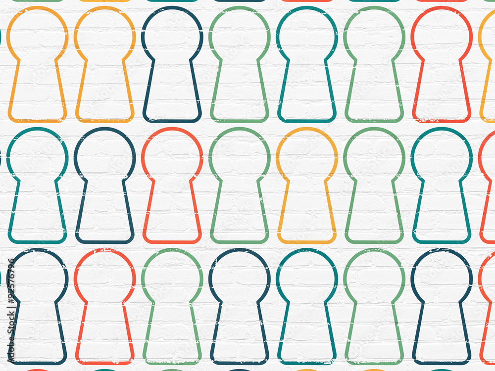 Privacy concept: Keyhole icons on wall background Privacy concept: Keyhole icons on wall background